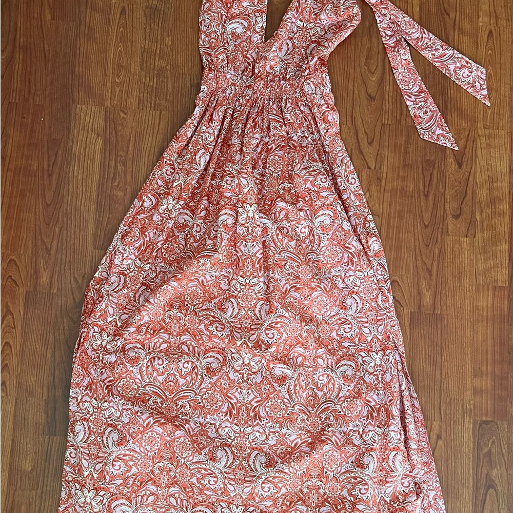 J. Crew Halter Maxi Sundress in Pink, Red and White